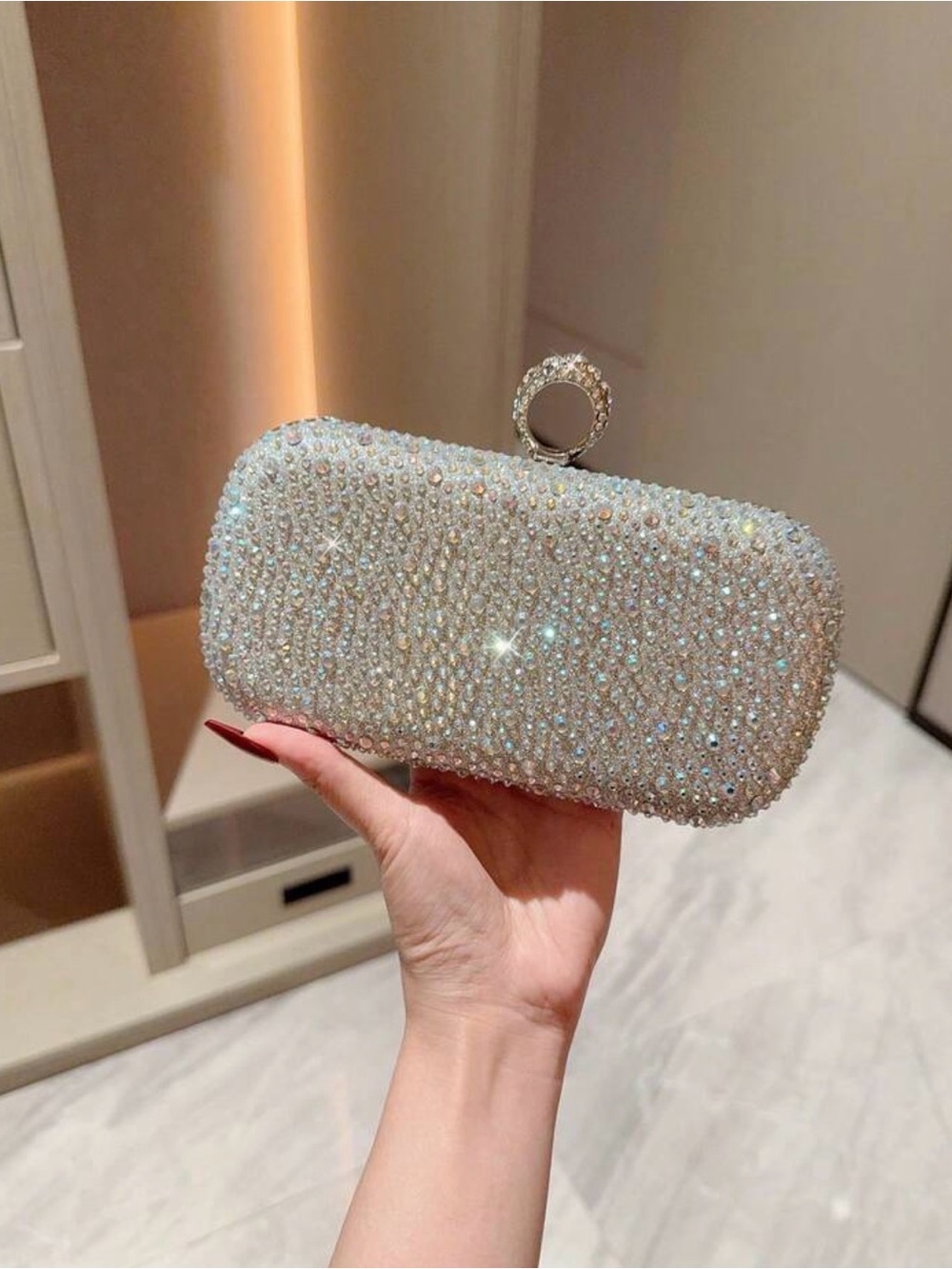 Crystal Embellished Silver Evening Clutch - Women's Formal Bag NWT